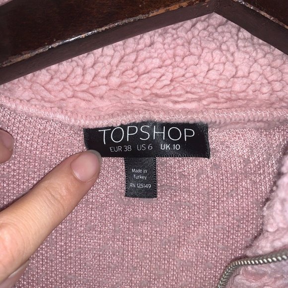Topshop Ladies Sweatshirt Style Top 6 Pink Teddy Bear Style Quarter Zip - Picture 4 of 9
